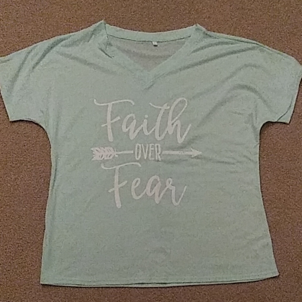 Mint green faith over fear V neckT-shirt